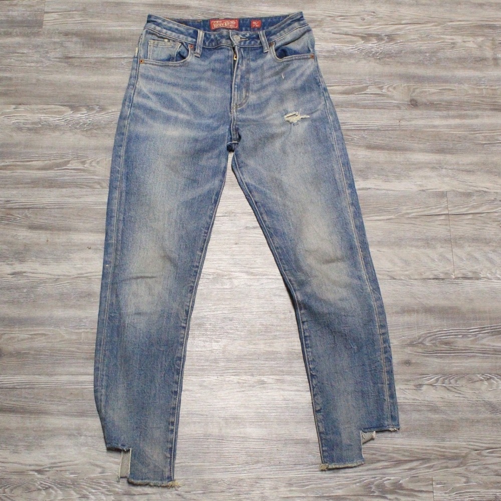 Lucky Brand Jeans Womens 24 High Rise Straight Leg Jeans Blue Distressed Cut Hem